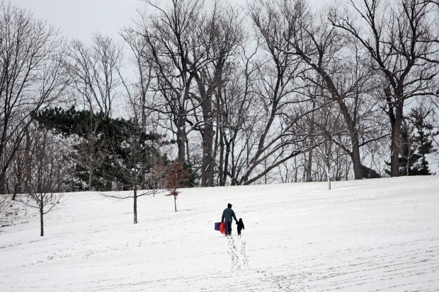Sledding on Art Hill in Forest Park